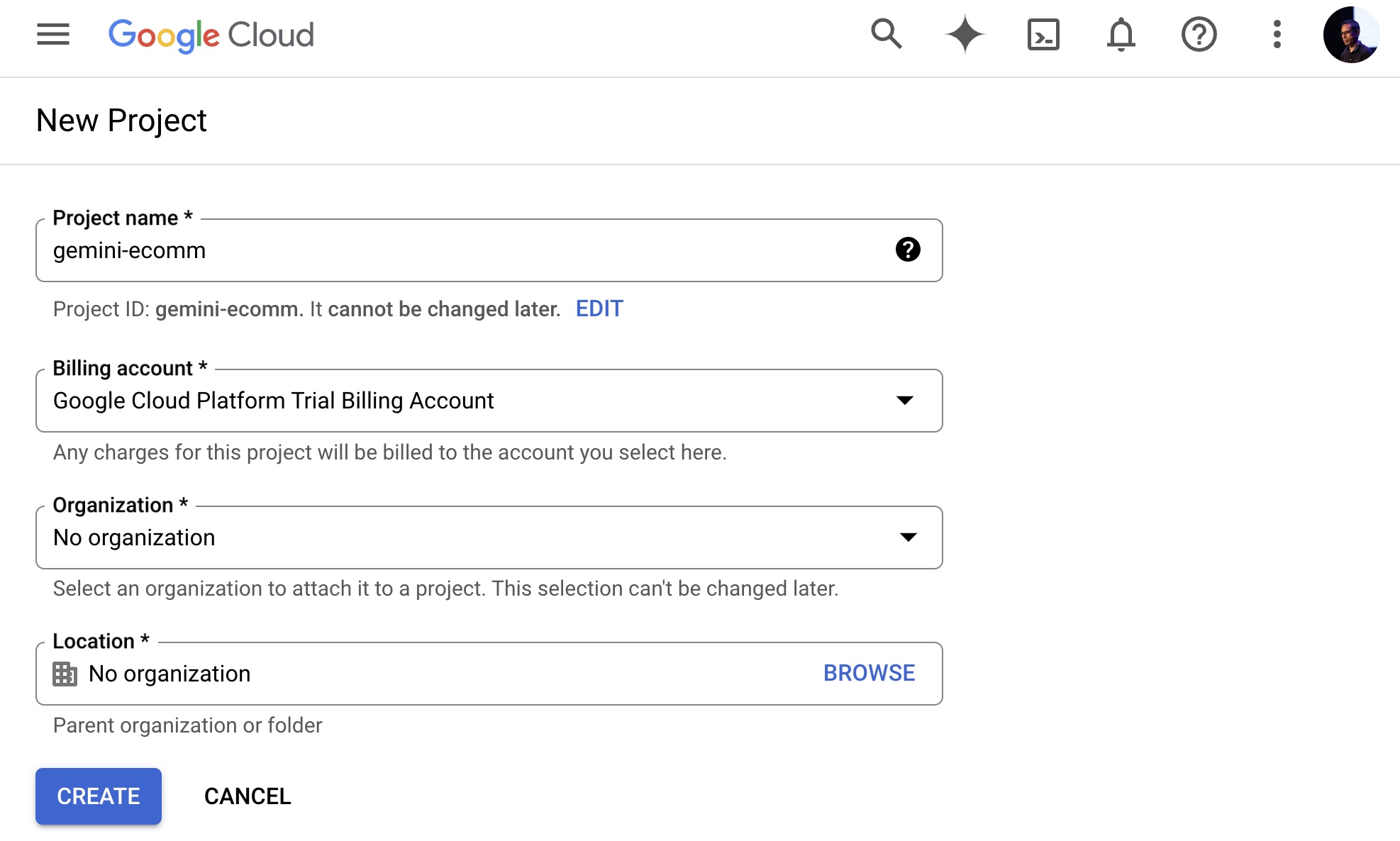 Create a new GCP project